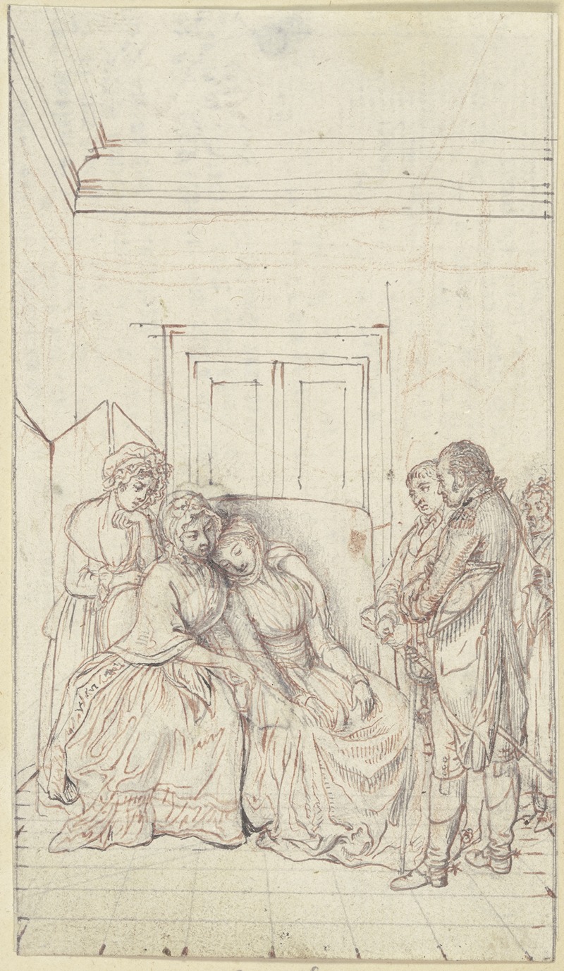 Clarissa sitzt, ermattet zusammengesunken — Daniel Nikolaus Chodowiecki