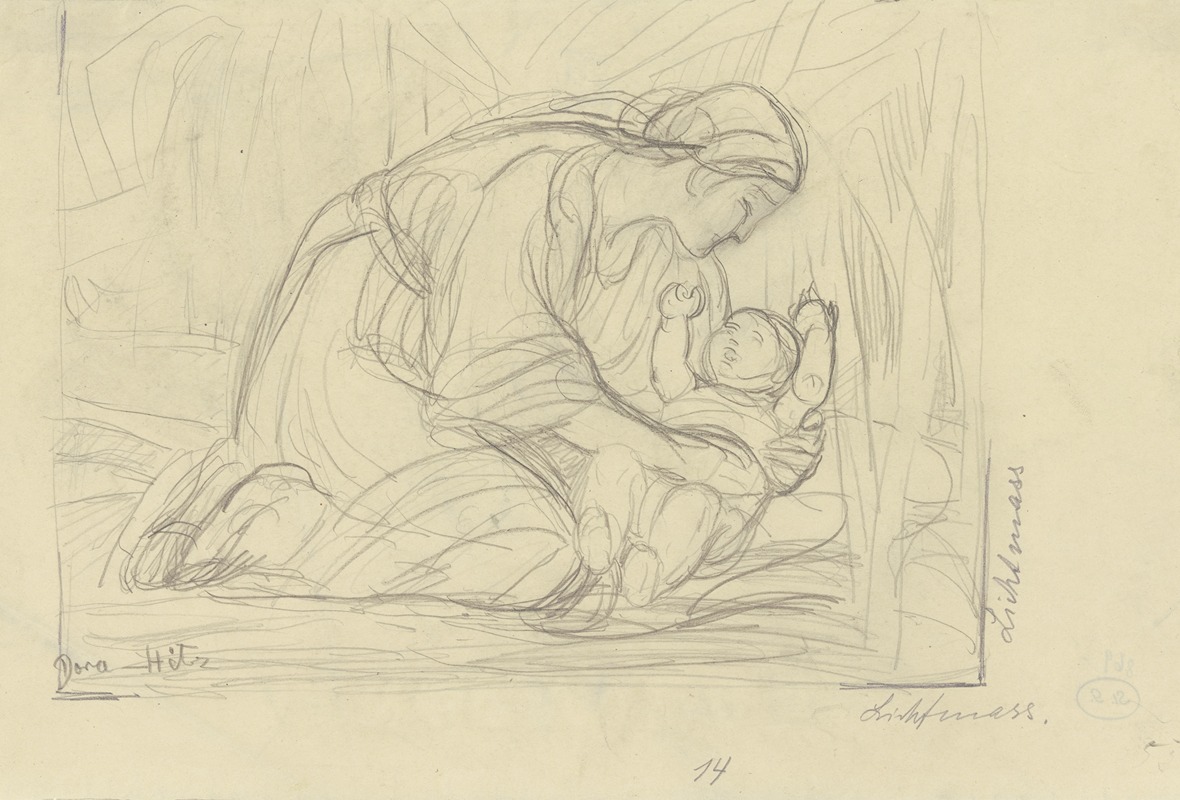 Kneeling woman with a baby — Dora Hitz