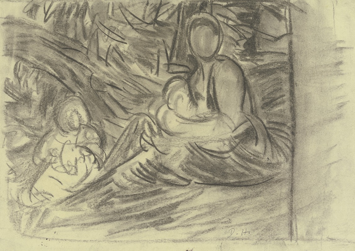 Sitzende Frau mit zwei Kindern — Дора Хиц