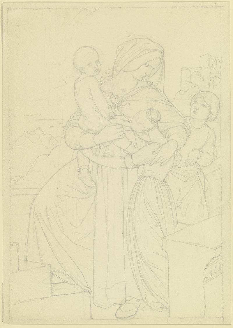 Mother with three children by Эдуард фон Штайнле, 1850 — digital art print download