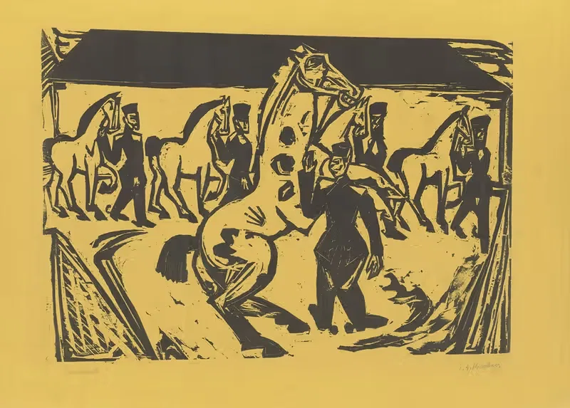 Artilleristen beim Pferdebewegen — Ernst Ludwig Kirchner
