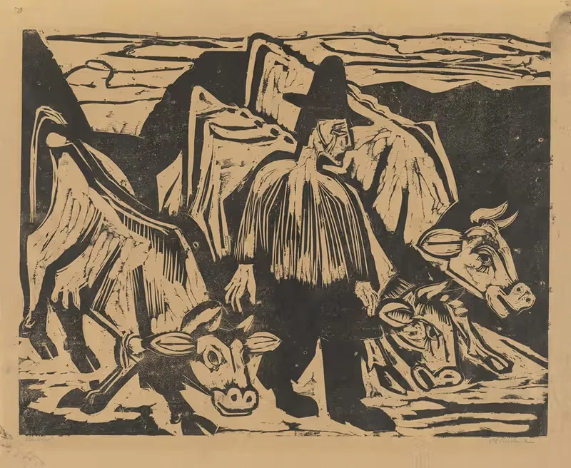 Bauer mit drei Kühen by Ernst Ludwig Kirchner, 1922 — digital art print download