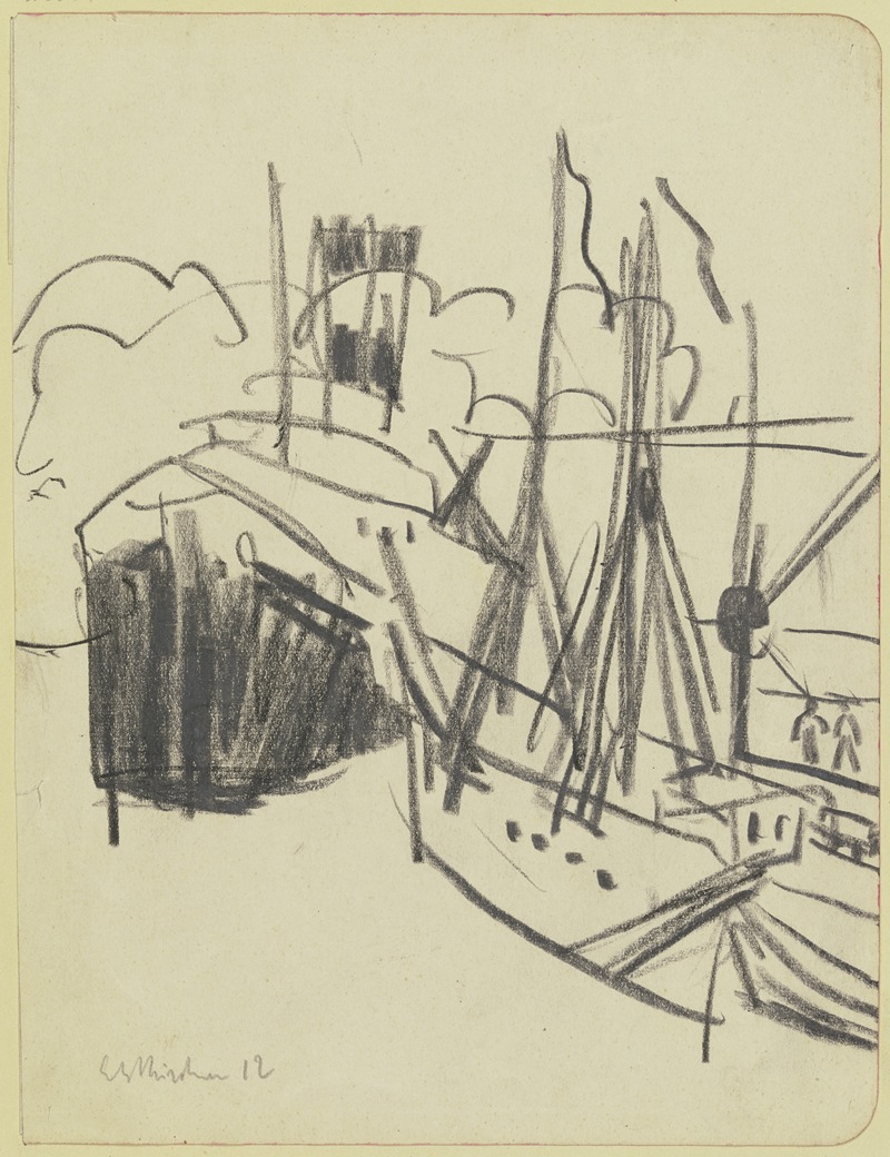 Dampfer und Segelschiff im Hafen — Ernst Ludwig Kirchner