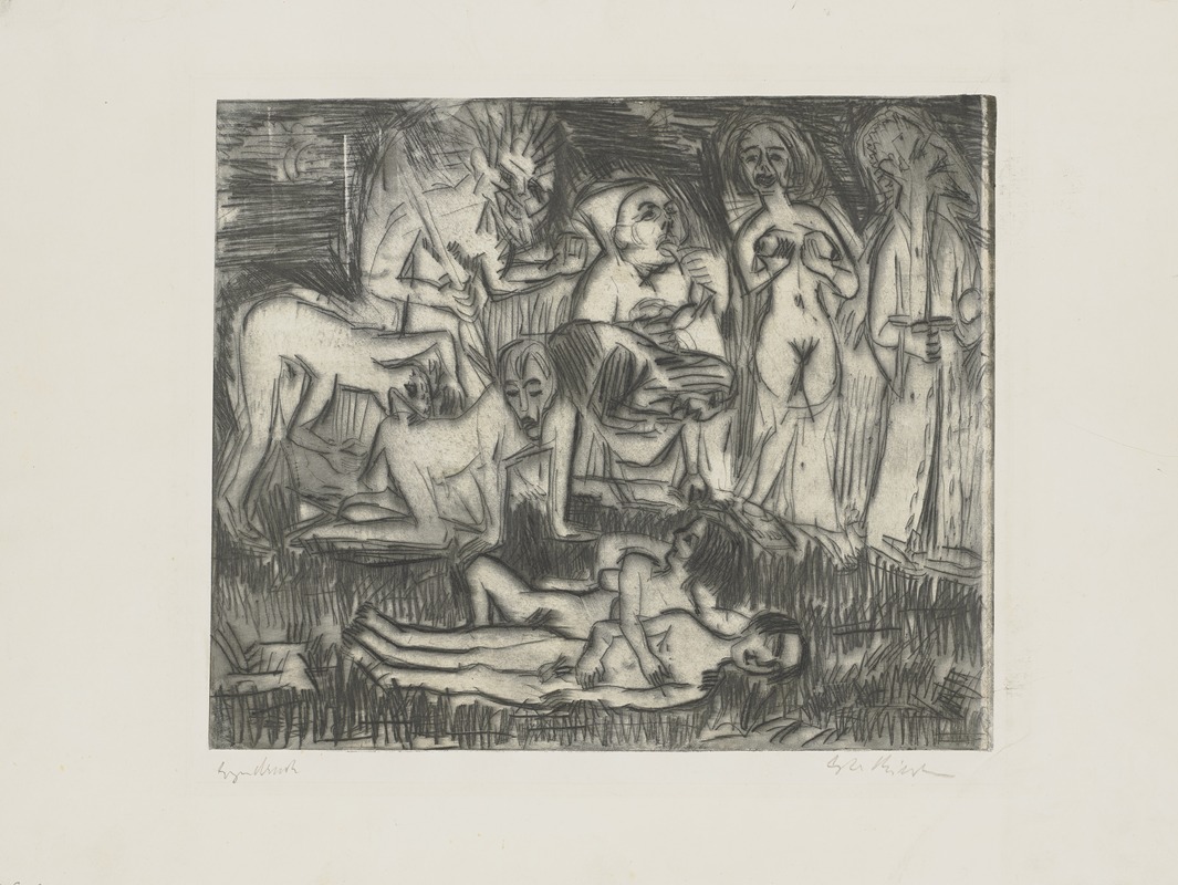 Die Erscheinung der Sieben by Эрнст Людвиг Кирхнер, 1923 — digital art print download
