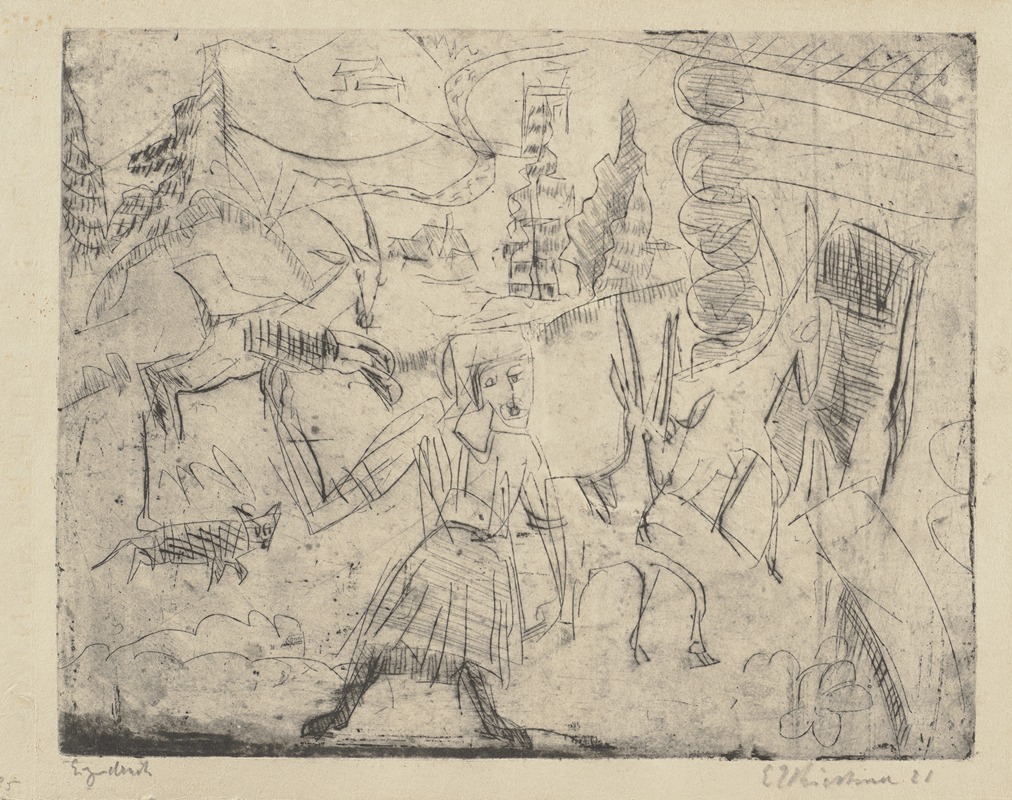 Eintreiben von Ziegen by Эрнст Людвиг Кирхнер, 1921 — digital art print download