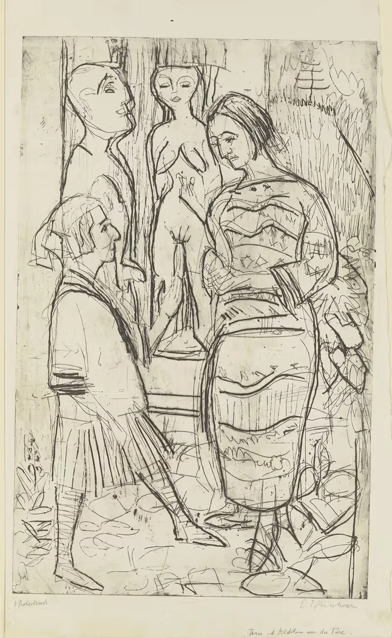 Frau und Mädchen vor der Türe — Ernst Ludwig Kirchner