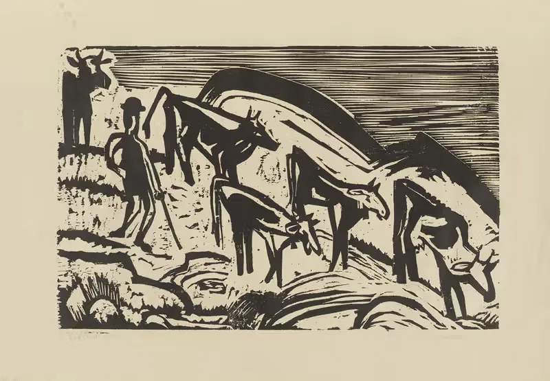 Пастух с пятью спускающимися коровами by Эрнст Людвиг Кирхнер, 1928 — digital art print download