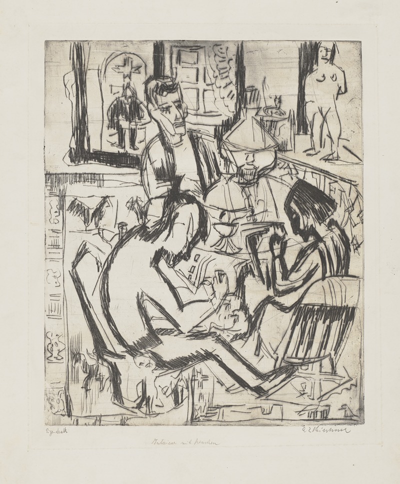 Interieur mit Menschen by Ernst Ludwig Kirchner, 1923 — digital art print download