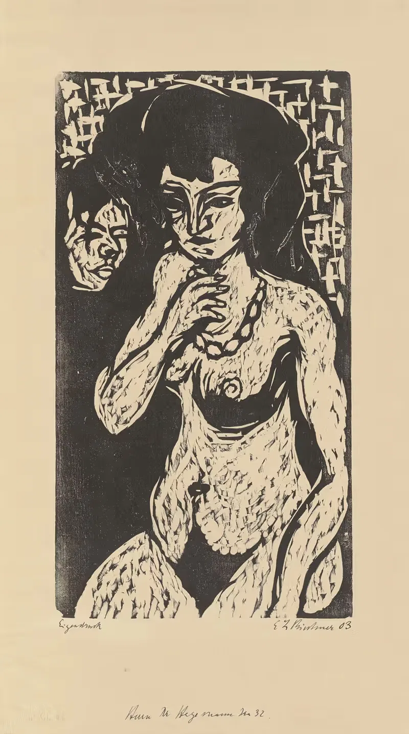 Mädchenakt mit Selbstbildnis. – Nacktes Mädchen mit Kette — Ernst Ludwig Kirchner