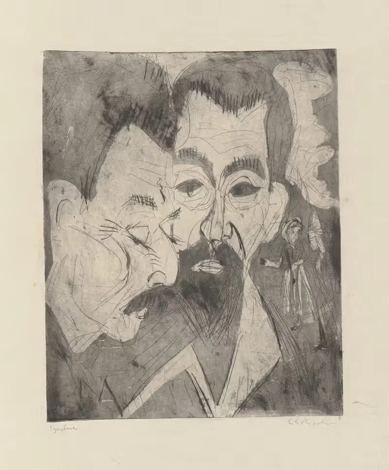Zwei Bauernköpfe (Gera) by Ernst Ludwig Kirchner, 1920 — digital art print download