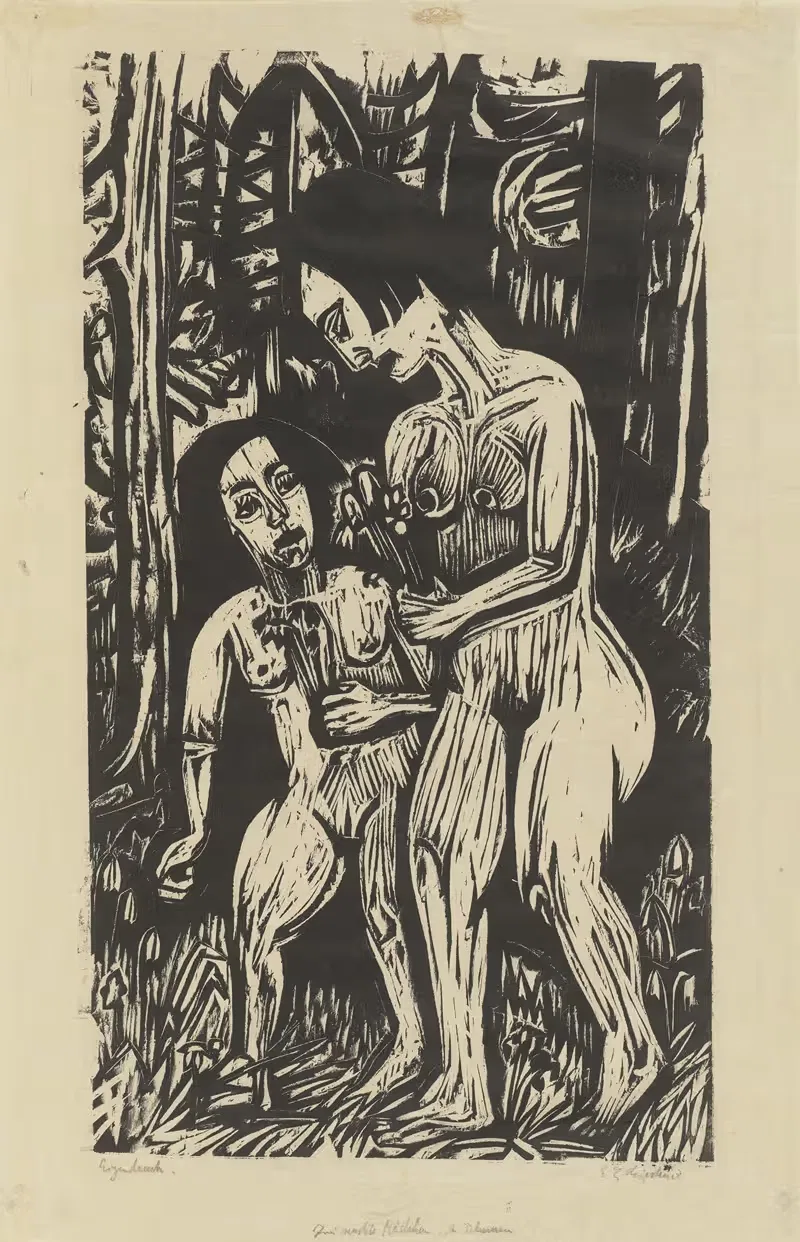 Две нагие девушки с цветами by Эрнст Людвиг Кирхнер, 1923 — digital art print download