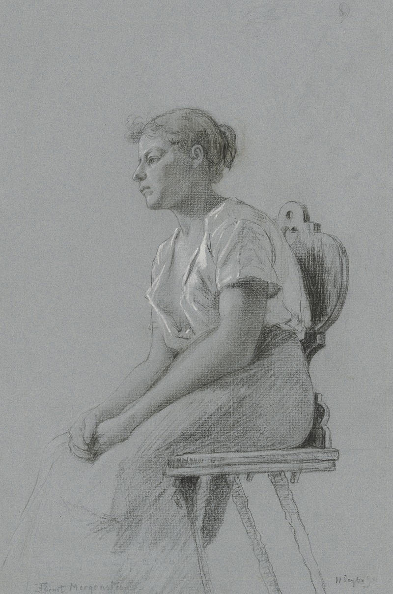 Sitzendes junges Mädchen mit geöffneter Bluse nach links — Friedrich Ernst Morgenstern