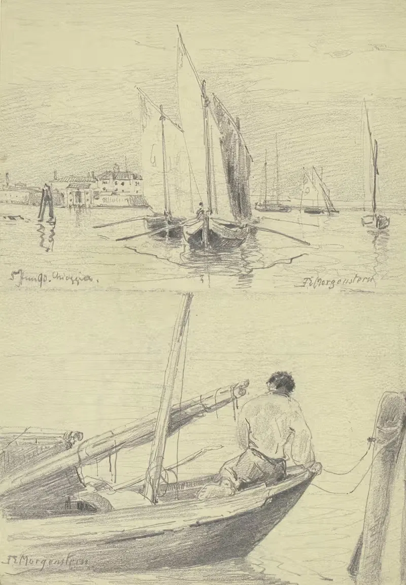 Эскиз; Рыболовные лодки у Чиоджии by Фридрих Эрнст Морганштерн, 1890 — digital art print download