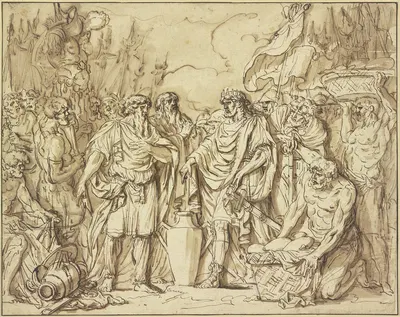 Abraham und Melchisedek opfern Brot und Wein zum Dank für die Besiegung der fünf Könige by Etienne Pierre Adrien Gois —…