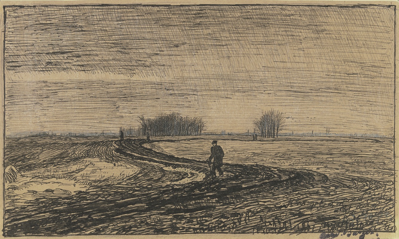 Country lane with wanderer by Фердинанд Бальцер, 1913 — digital art print download
