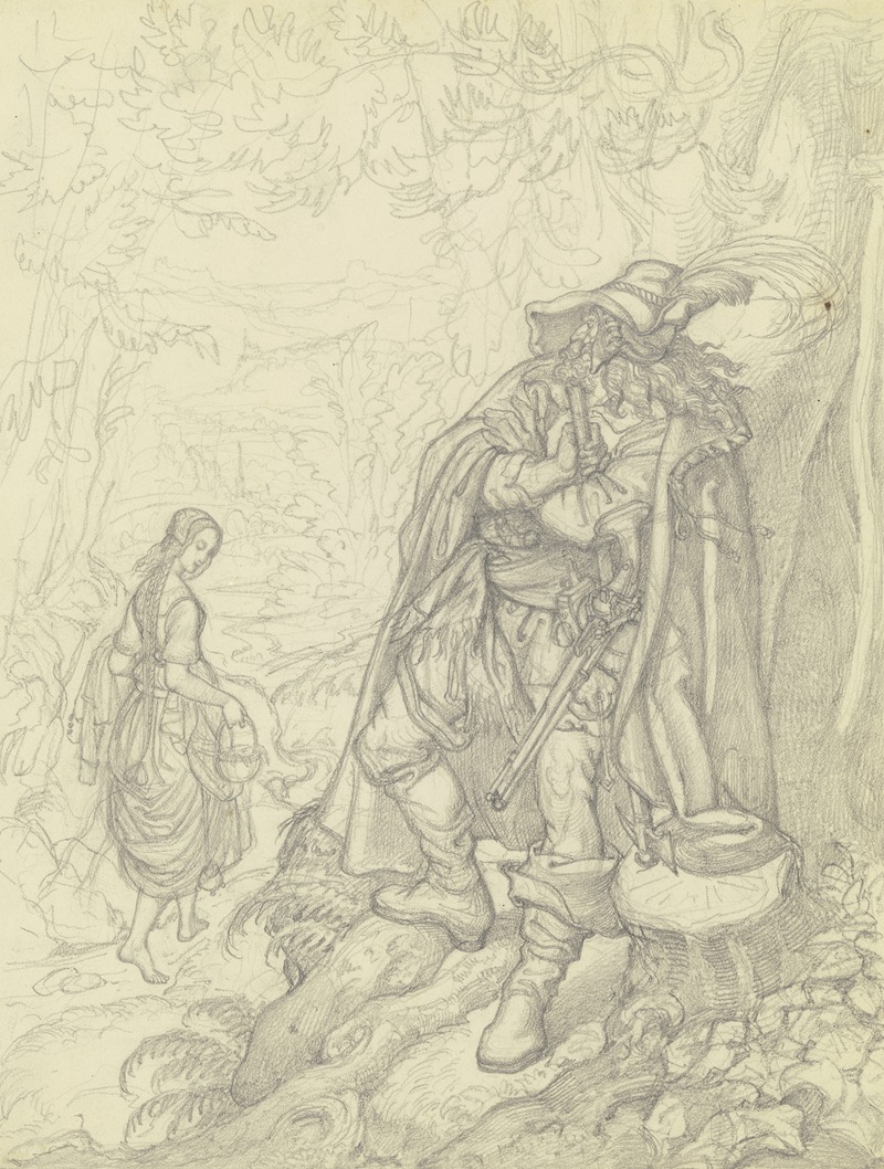 Ein Räuber, ein Bauernmädchen beobachtend by Фердинанд Фелльнер — digital art print download