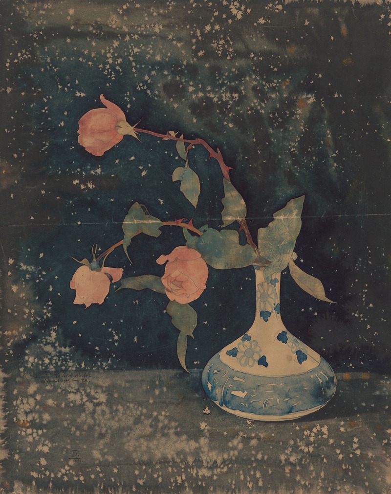 Drie rozen in een oosterse vaas by Тео Нивенхейс, 1894 — digital art print download