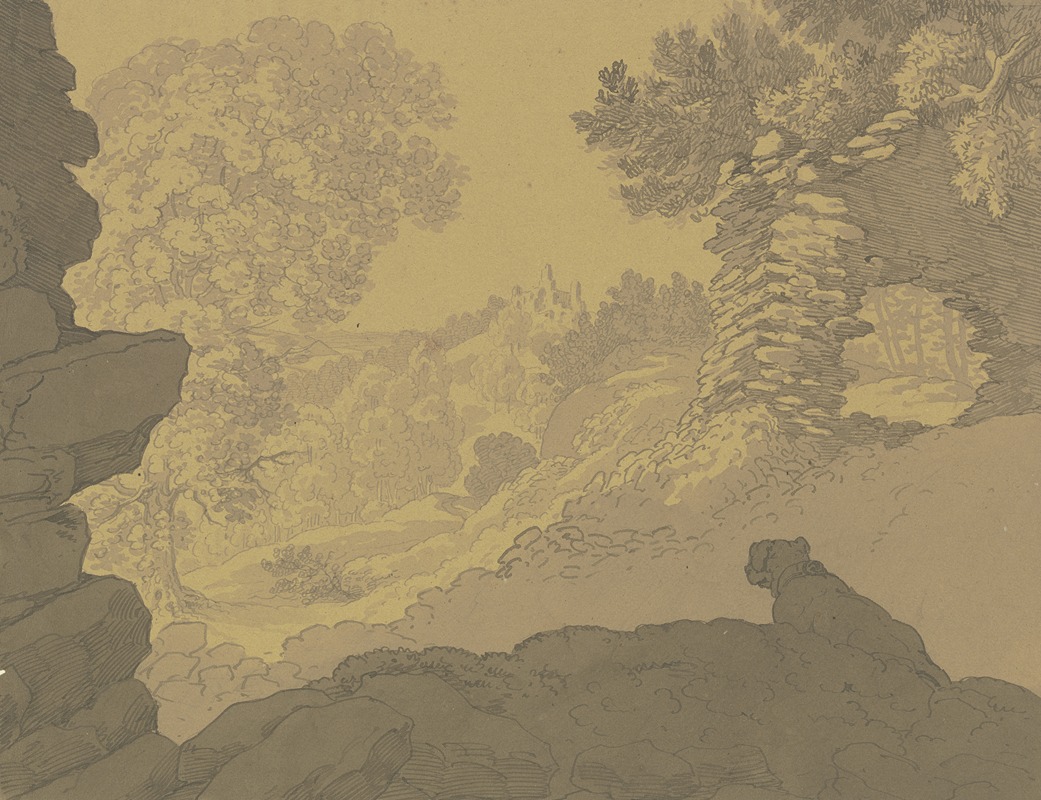 Romantische Landschaft mit Hund by Фердинанд Фелльнер — digital art print download