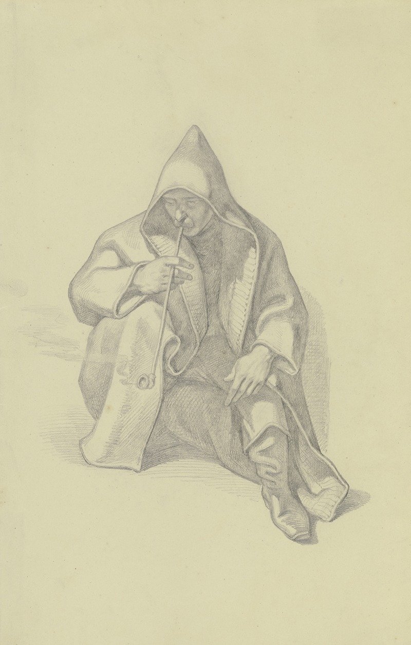 Sitzender Raucher mit Kapuzenmantel by Фердинанд Фелльнер, 1847 — digital art print download