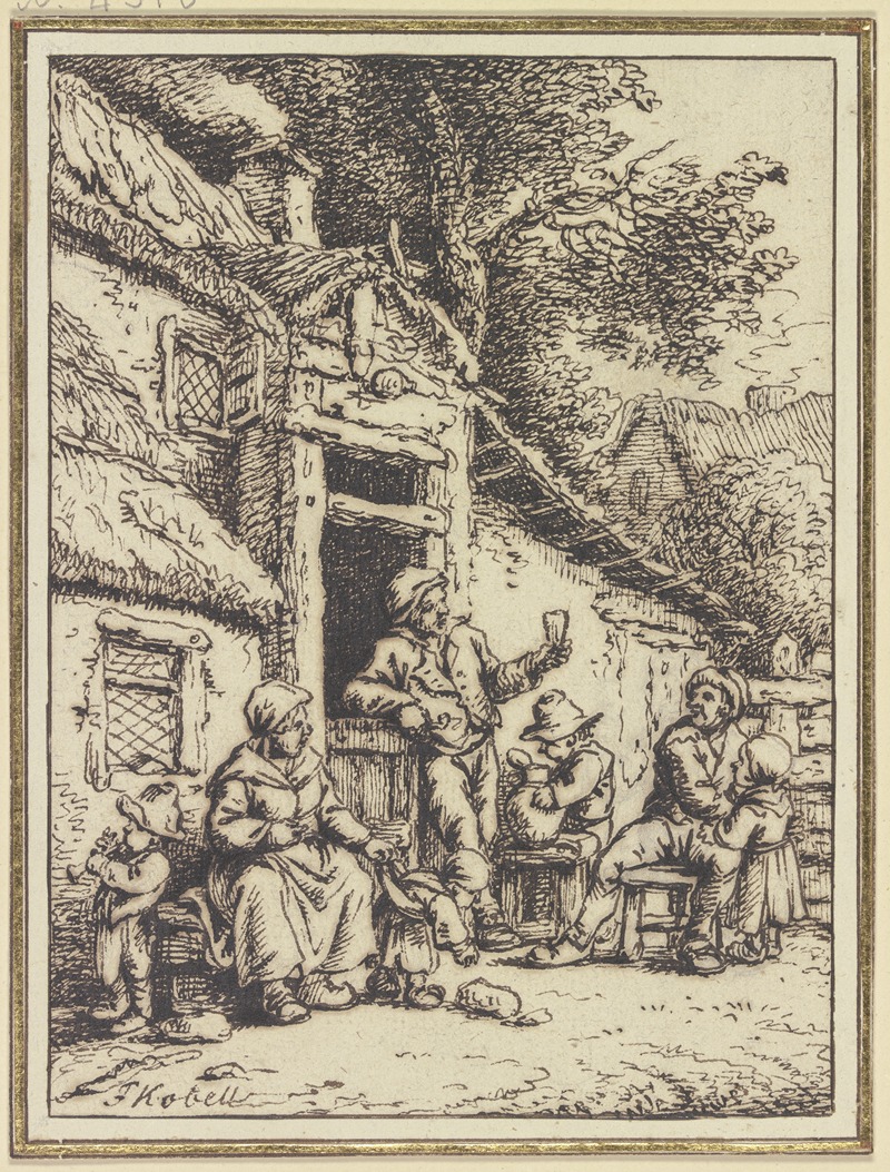 Bauernpaar mit fünf Angehörigen vor einem Haus — Ferdinand Kobell