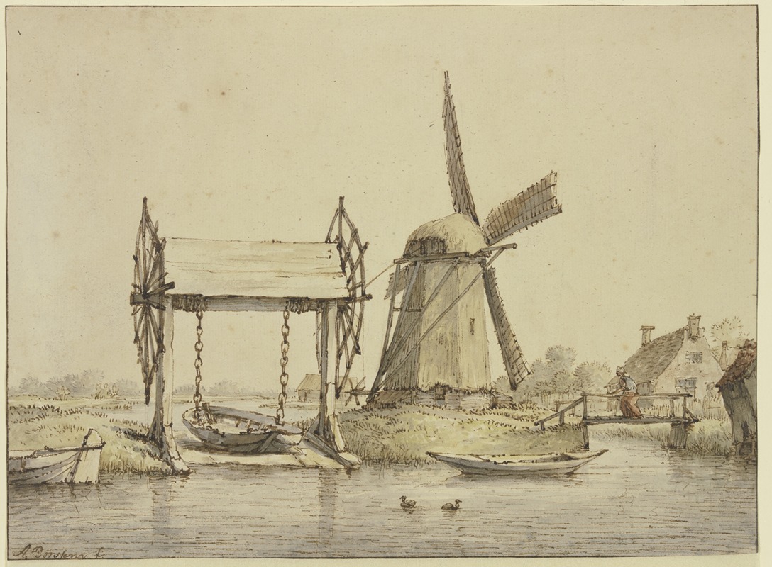 Landschaft mit Schiffshebewerk und Mühle — Антони ван Борссом
