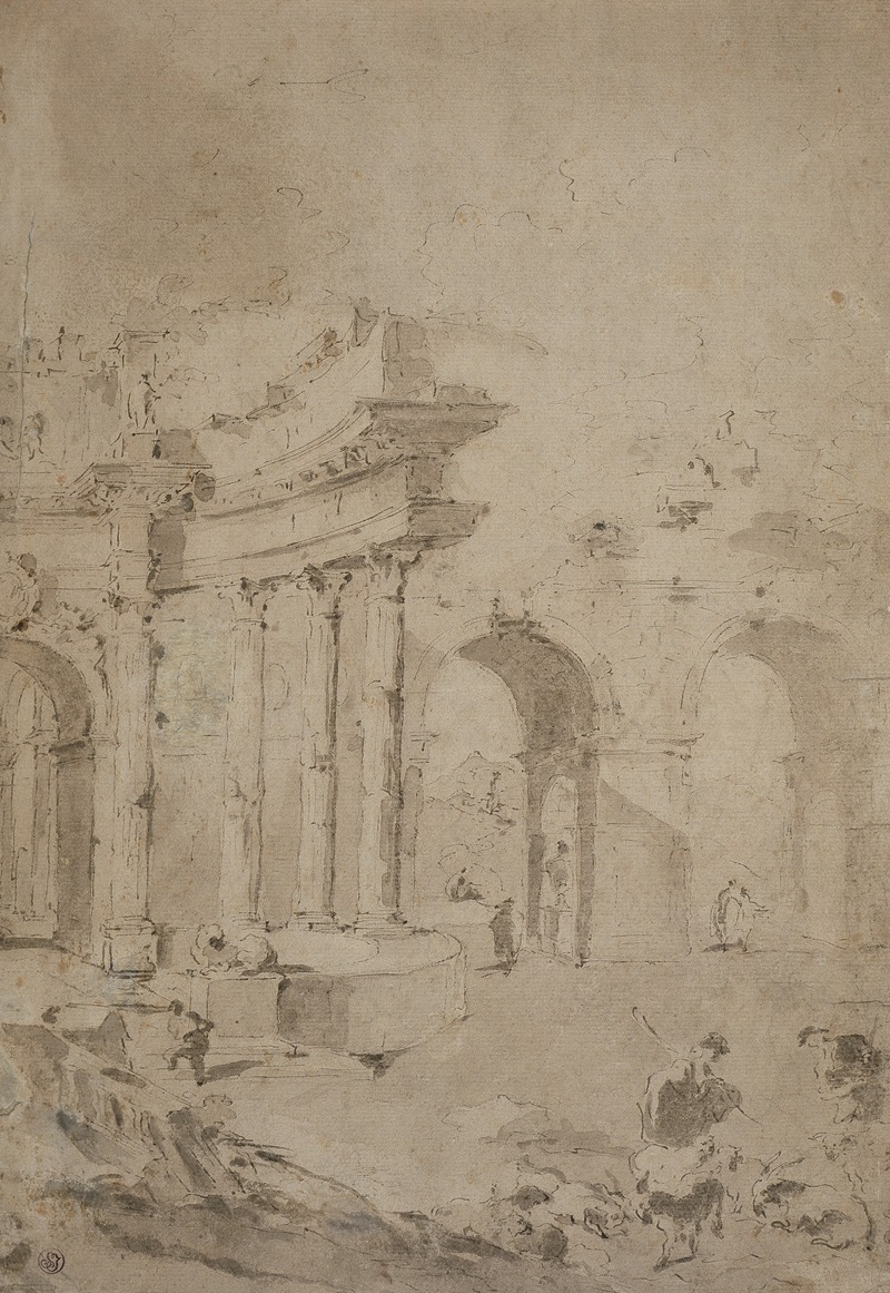 Capriccio mit römischen Ruinen by Франческо Гуарди — digital art print download