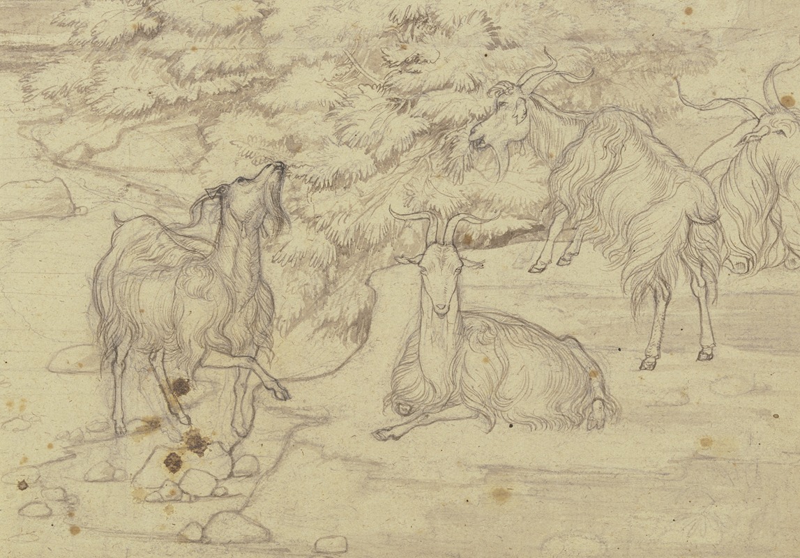 Grazing goats by Франц Теобальд Хорни — digital art print download