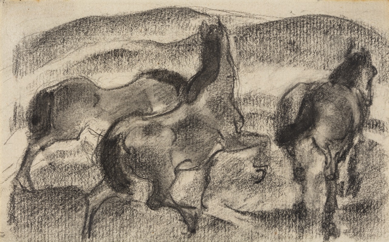 Three Horses in a Hilly Landscape by Франц Марк, 1910 – 1911 — digital art print download
