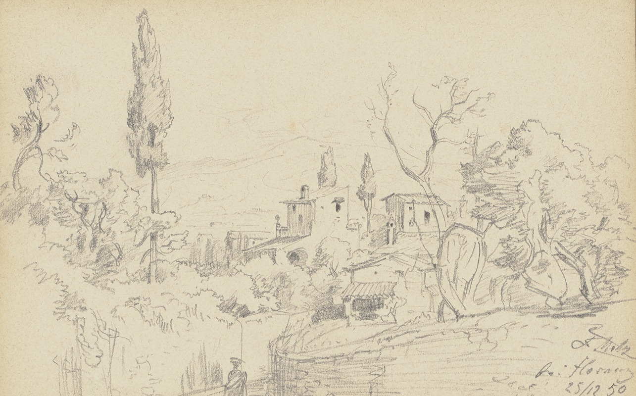 Landscape near Florence by Friedrich Metz, 1850 — digital art print download