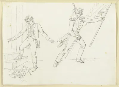 Fähnrich, einen Burschen über den Haufen rennend by Friedrich Mosbrugger — digital art print download