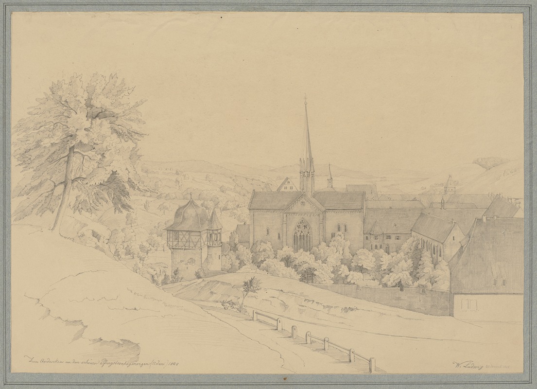 Blick auf Kloster Maulbronn, links der Faustturm — Friedrich Wilhelm Ludwig