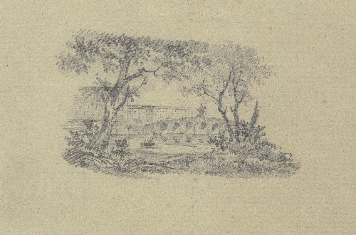 Stadtansicht mit steinerner Brücke by Фриц Бамбергер — digital art print download
