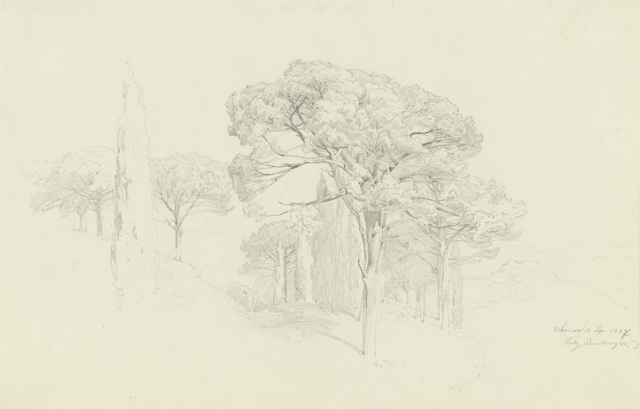 Bäume an einem Hang in Valencia by Фриц Бамбергер, 1857 — digital art print download