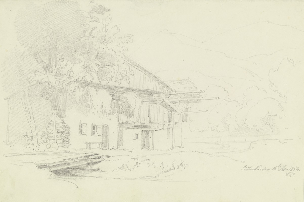 Farmstead in Partenkirchen by Фриц Бамбергер, 1854 — digital art print download