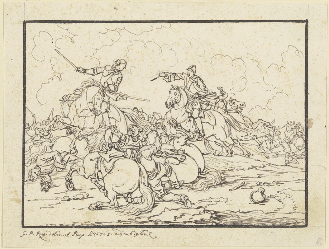 Equestrian combat by Георг Филипп Ругендес Старший, 1705 — digital art print download