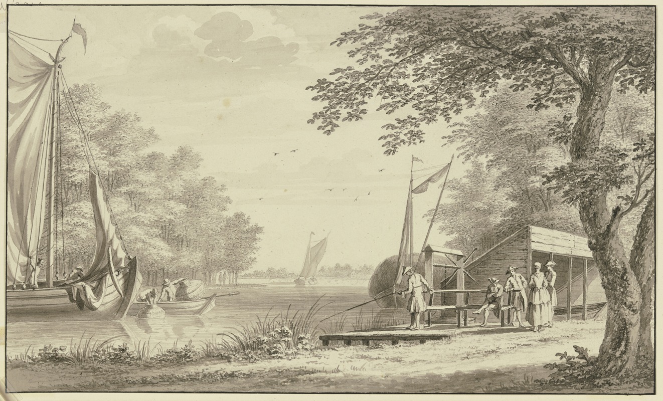 Landschaft mit Fluss und Fischern — Gerard van Rossum