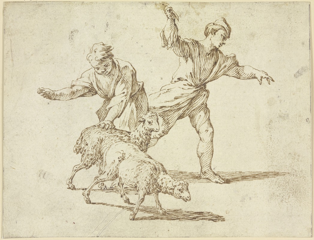 Zwei Hirten und zwei Schafe — Giovanni Battista Sassi