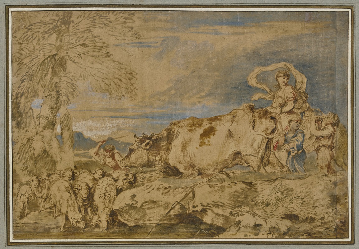 Hirten und Schäferinnen mit einer Herde an der Tränke — Giovanni Benedetto Castiglione