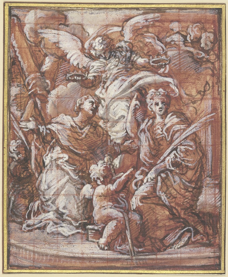 Zwei Heilige werden von einem Engel gekrönt by Giuseppe Passeri — digital art print download