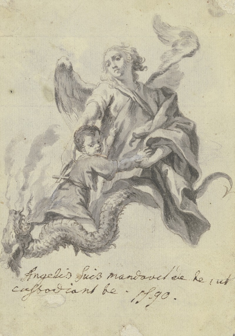 Kind mit Schutzengel und Drachen by Gottfried Bernhard Göz — digital art print download