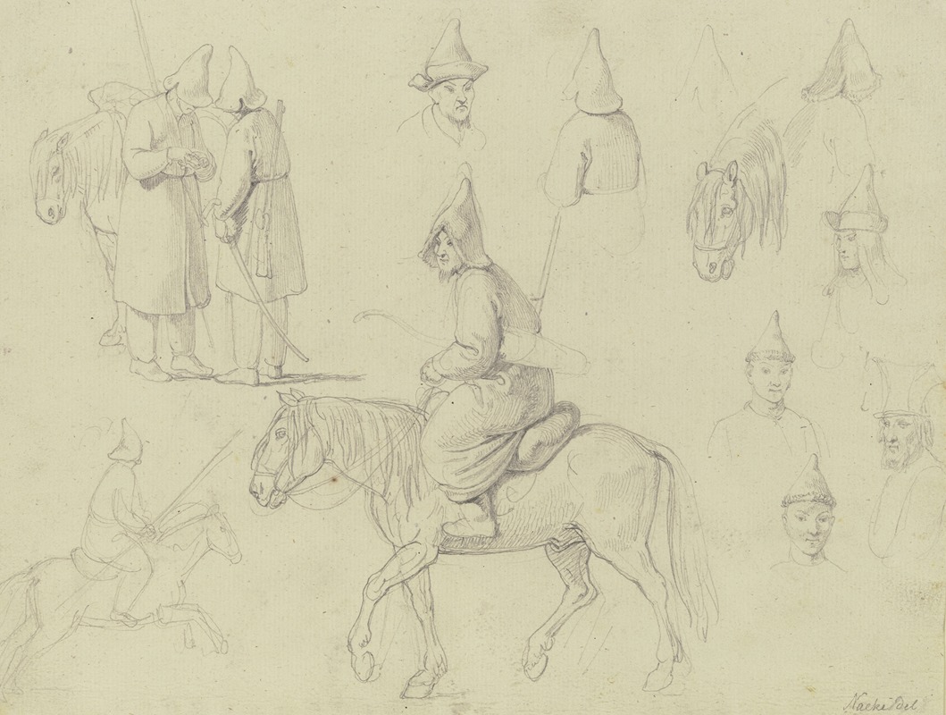 Studienblatt; Baschkiren mit ihren Pferden by Gustav Heinrich Naecke — digital art print download