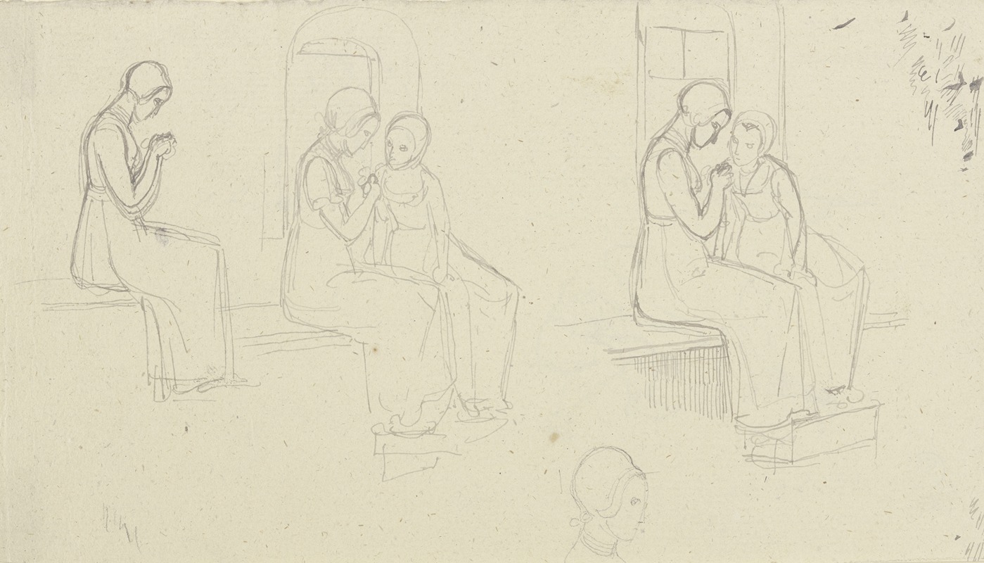 Studienblatt; Frauen bei der Handarbeit — Gustav Heinrich Naecke