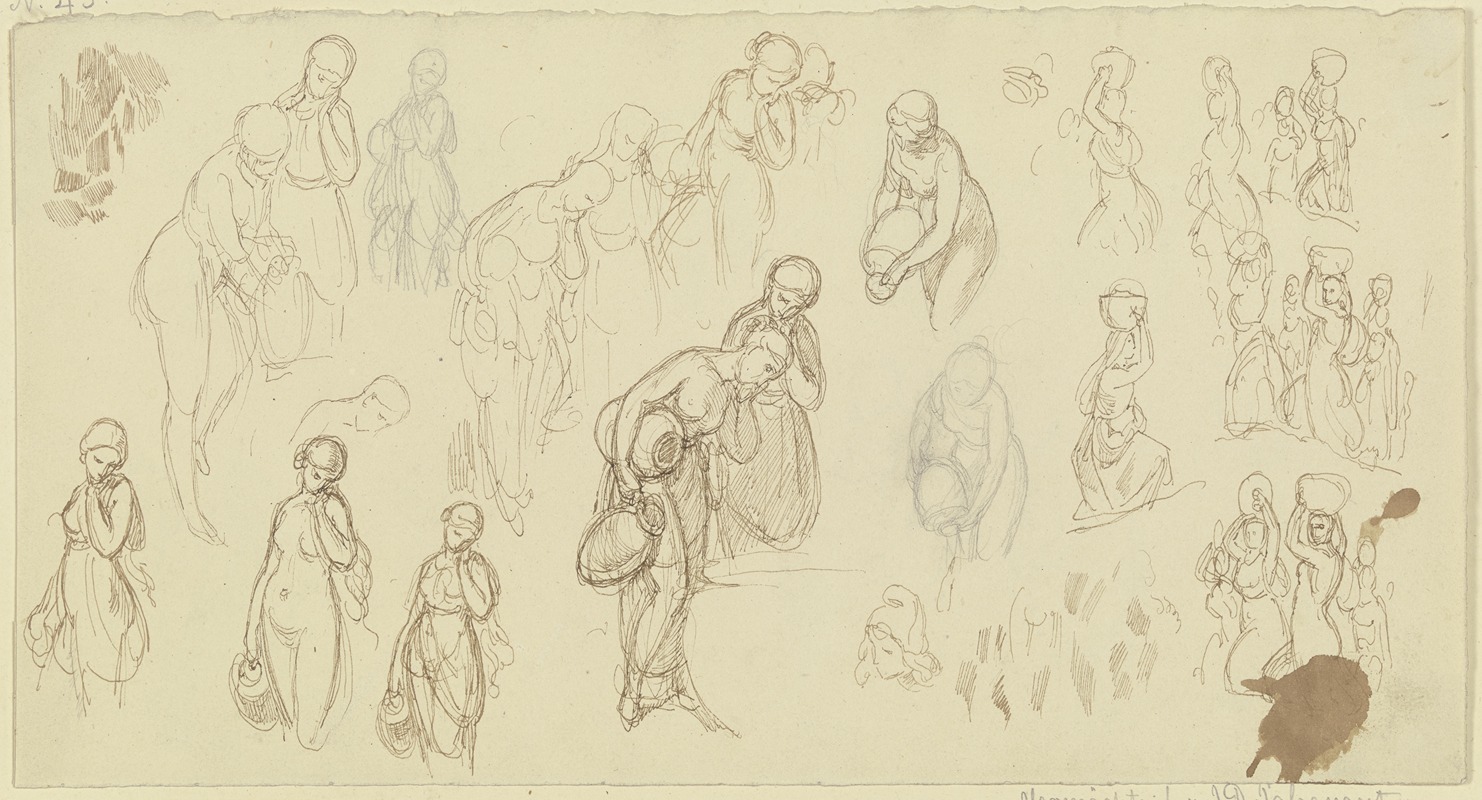 Studienblatt; Junge Frau, einen Krug tragend — Gustav Heinrich Naecke
