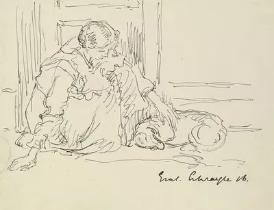 Crouching girl with dog by Густав Шрэгле, 1916 — digital art print download