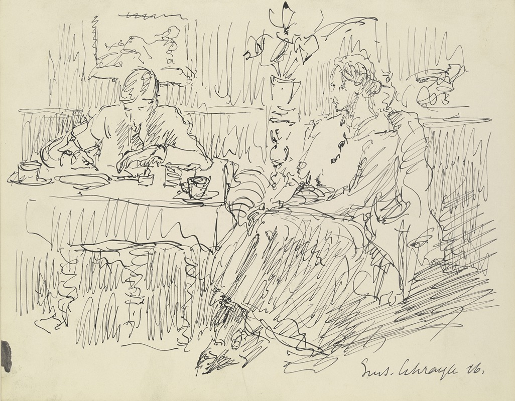 Dame und Herr am Kaffeetisch by Густав Шрэгле, 1916 — digital art print download