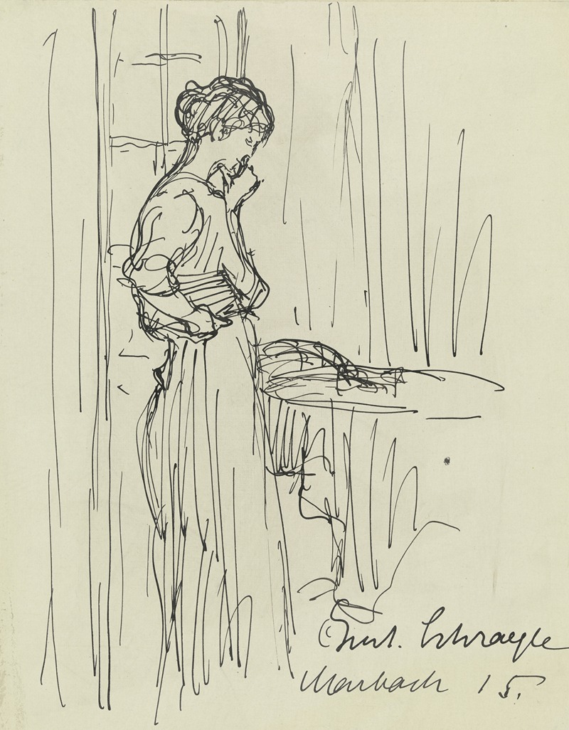 Girl, standing, contemplating by Густав Шрэгле, 1915 — digital art print download