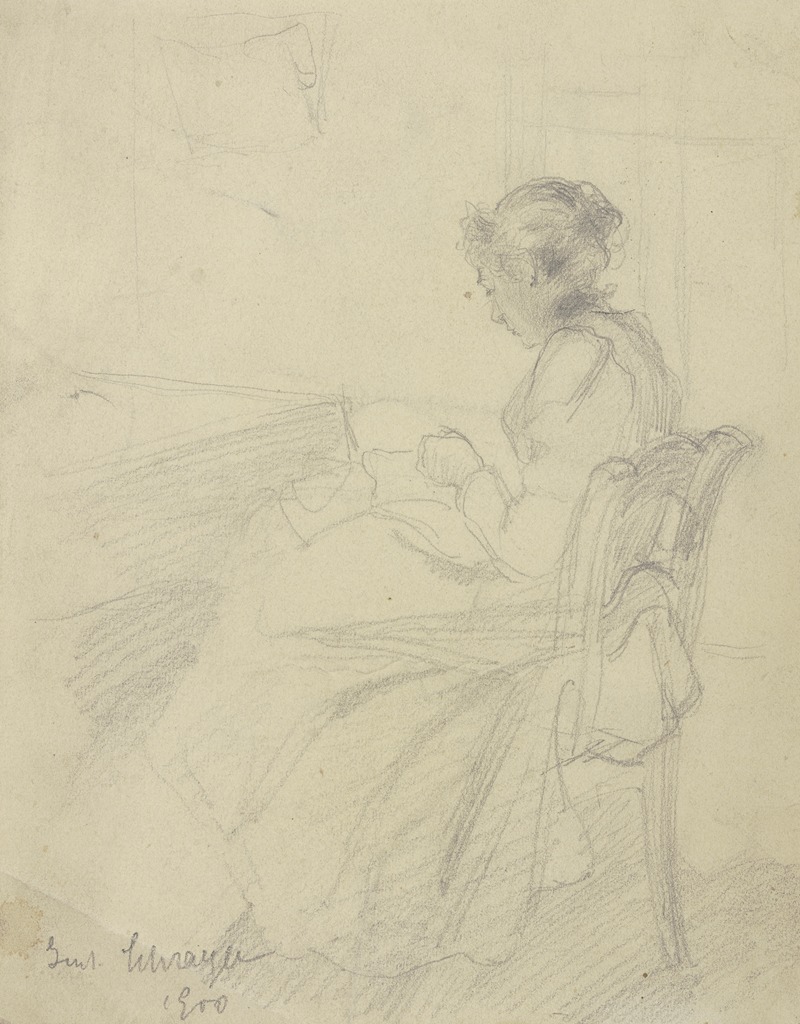 Sewing woman by Густав Шрэгле, 1900 — digital art print download