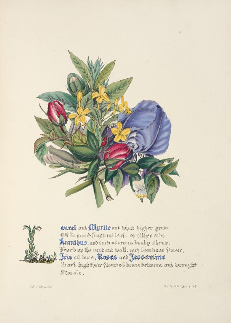 Laurel and myrtle by Jane Elizabeth Giraud, 1846 — digital art print download