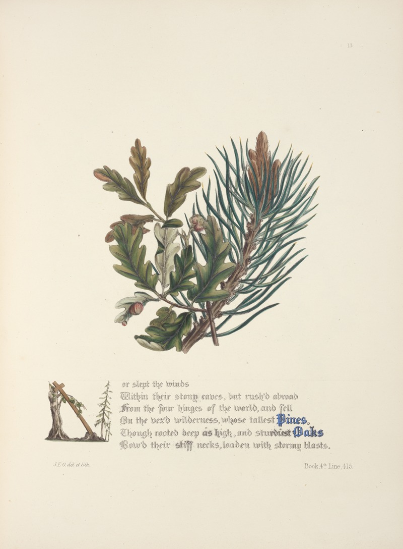 Pines and oaks by Jane Elizabeth Giraud, 1846 — digital art print download