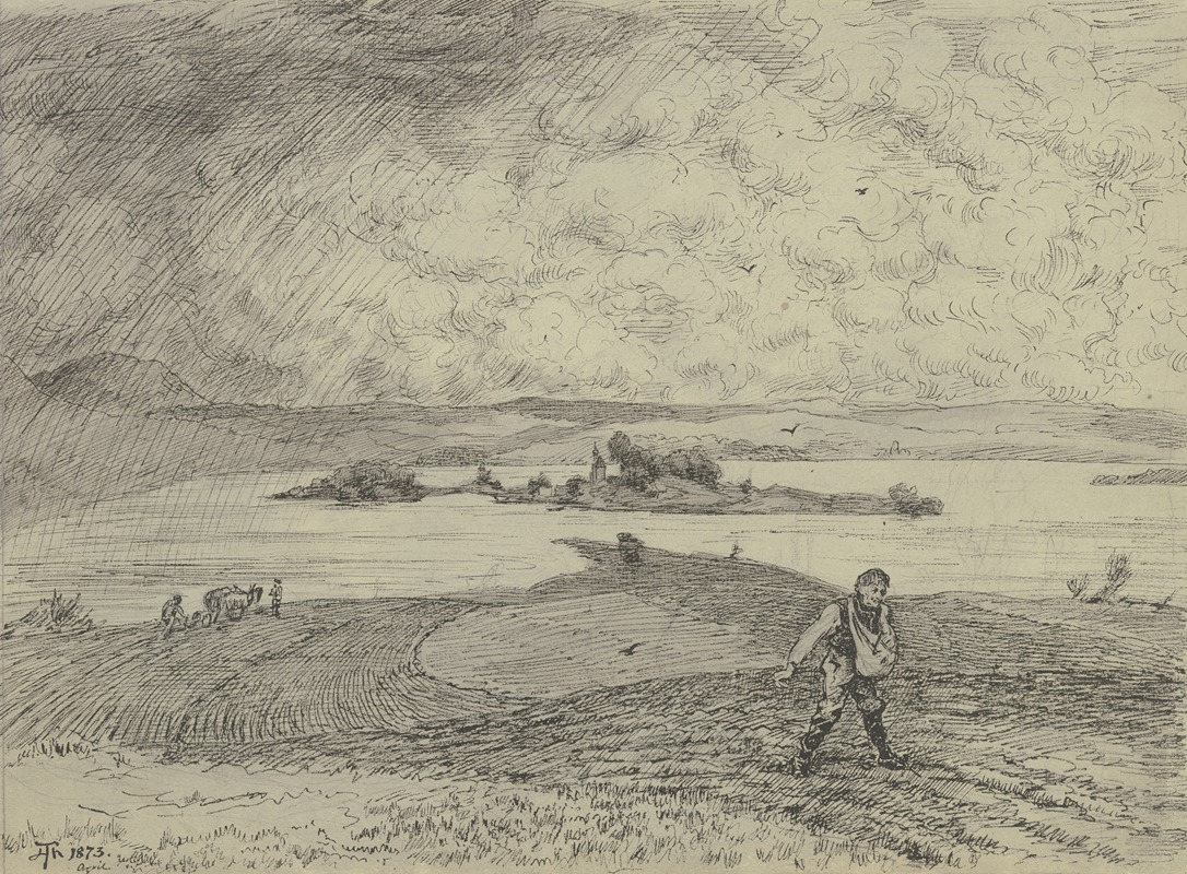 Landschaft mit Sämann, im Hintergrund ein See mit Insel by Ханс Тома, 1873 — digital art print download